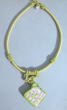 Spring garden green diamond on chinese silk cord necklace Spring garden green diamond on chinese silk cord necklace
